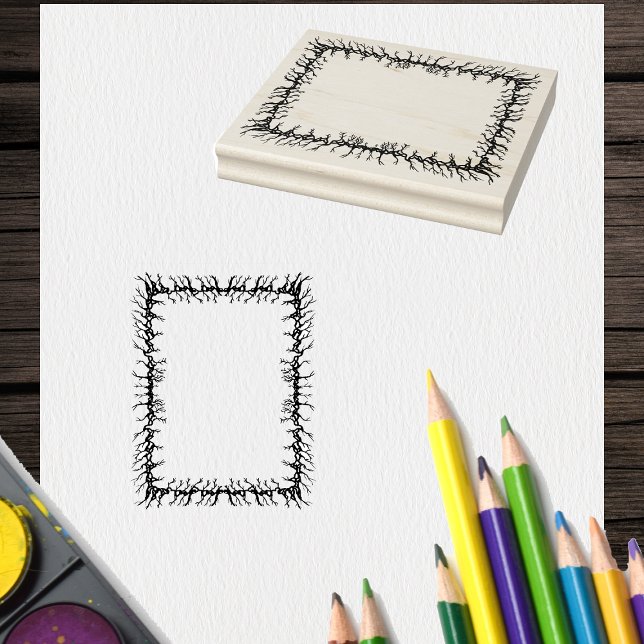 Spooky Frame of Barbed branches for Crafts Rubber Stamp (Frame made of spooky barbed black branches on Halloween craft rubber stamp.)