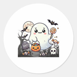 Spooky Friends Cute Halloween Ghost Pumpkin Moon Classic Round Sticker