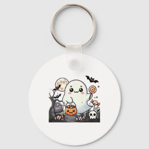 Spooky Friends Cute Halloween Ghost Pumpkin Moon Key Ring