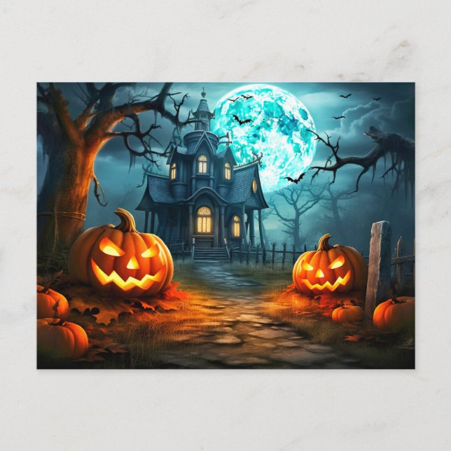 Spooky Full Moon Haunted House Postcard (Front)
