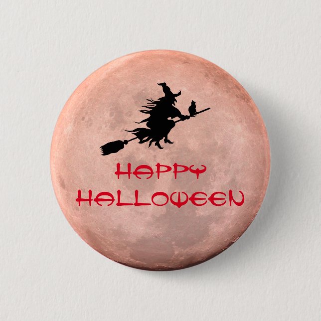 Spooky  Full Moon Witch Pin Button (Front)