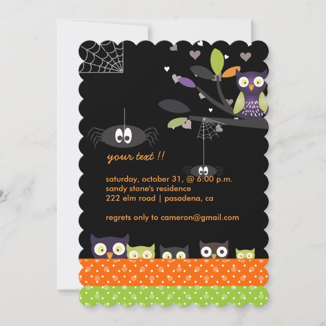 Spooky Fun Colourful Hoot Owls Holloween Party Invitation (Front)