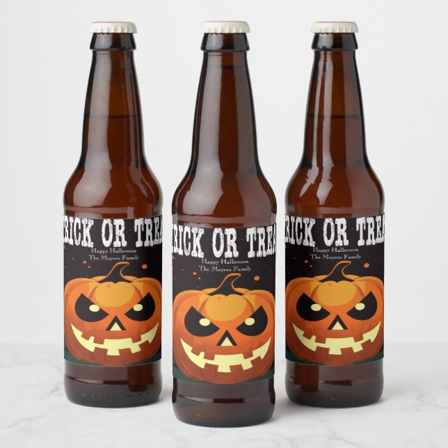 Spooky Fun Evil Pumpkin Trick or Treat  Beer Bottle Label (Bottles)