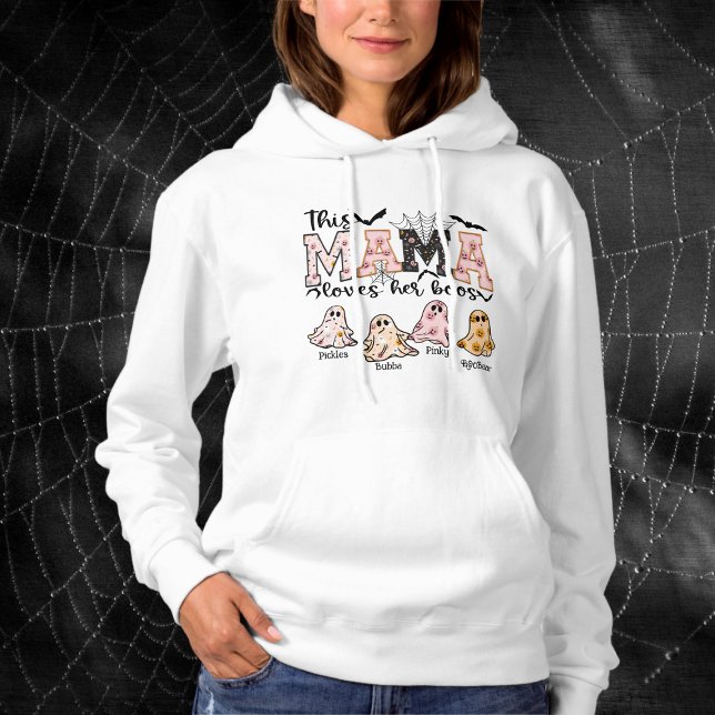 Spooky Fun Halloween Mama Loves Her Boos Graphic Hoodie (Mama Loves Her Boos Hoody- Personalize with Kids Names or Nicknames Ghosts)