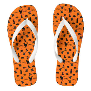 Spooky fun Halloween Pattern in Orange and Black Jandals