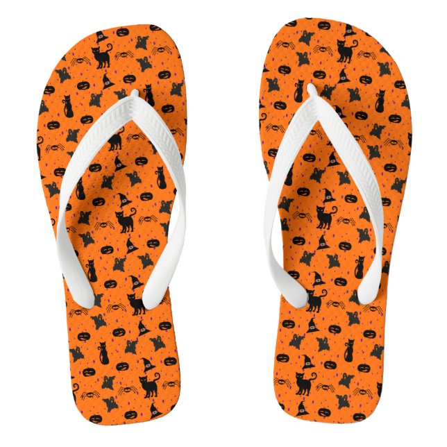 Spooky fun Halloween Pattern in Orange and Black Jandals (Footbed)