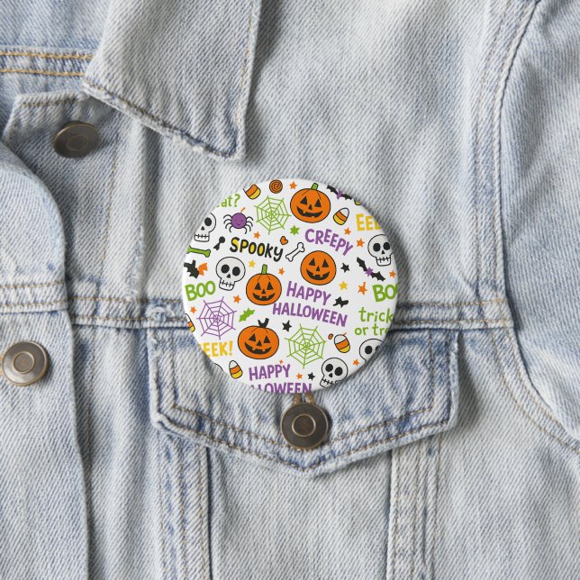 Spooky & Fun Pumpkin - Colourful Halloween Pattern 7.5 Cm Round Badge (In Situ)