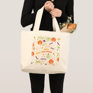Spooky & Fun Pumpkin - Colourful Halloween Pattern Large Tote Bag