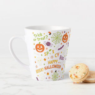 Spooky & Fun Pumpkin - Colourful Halloween Pattern Latte Mug
