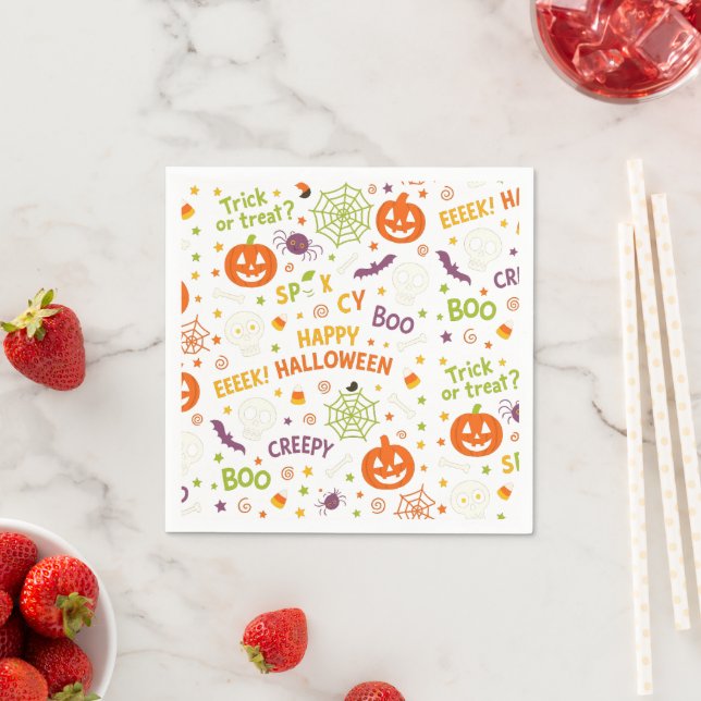 Spooky & Fun Pumpkin - Colourful Halloween Pattern Napkin (Insitu)