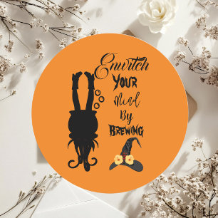 Spooky Funky Halloween Party Cauldron Witch Hat  Classic Round Sticker