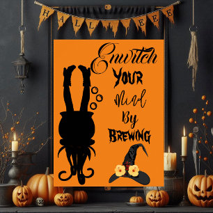 Spooky Funky Halloween Party Cauldron Witch Hat Poster