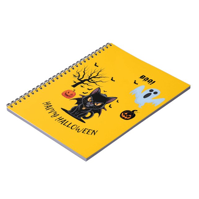 Spooky Funny Vampire Cat Happy Halloween Notebook (Left Side)
