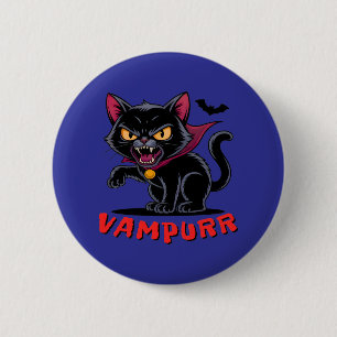 Spooky Funny Vampurr Vampire Cat  6 Cm Round Badge
