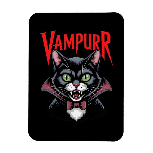 Spooky Funny Vampurr Vampire Cat Halloween Magnet (Vertical)