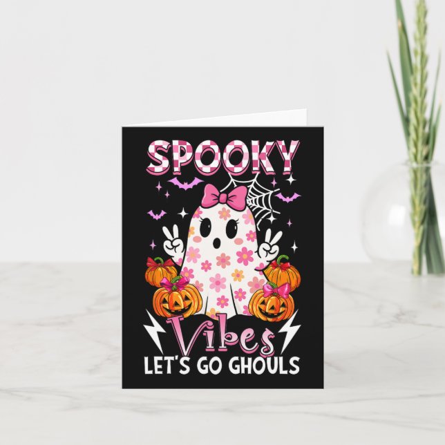 Spooky Funny Vibes Halloween Ghouls Cute Boo Bow T Card (Front)