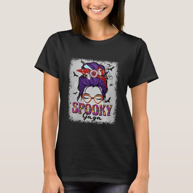 Spooky Gaga Messy Hair Bun Scary Halloween Costume T-Shirt (Front)
