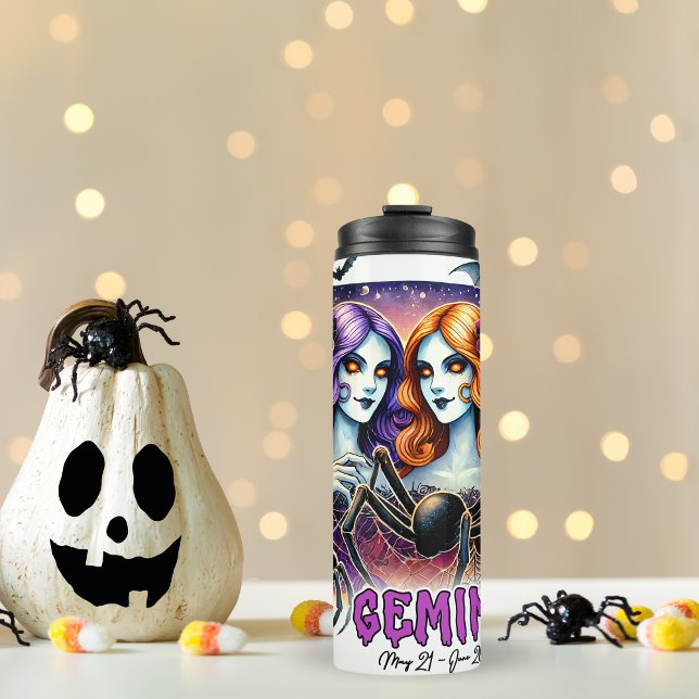 Spooky Gemini Zodiac Halloween Birthday Gift  Thermal Tumbler (SPOOKY GEMINI TUMBLER)
