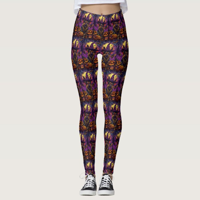 Spooky German Shepherd Halloween Witch Pumpkin  Leggings (Front)