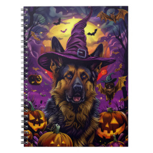 Spooky German Shepherd Halloween Witch Pumpkin Notebook