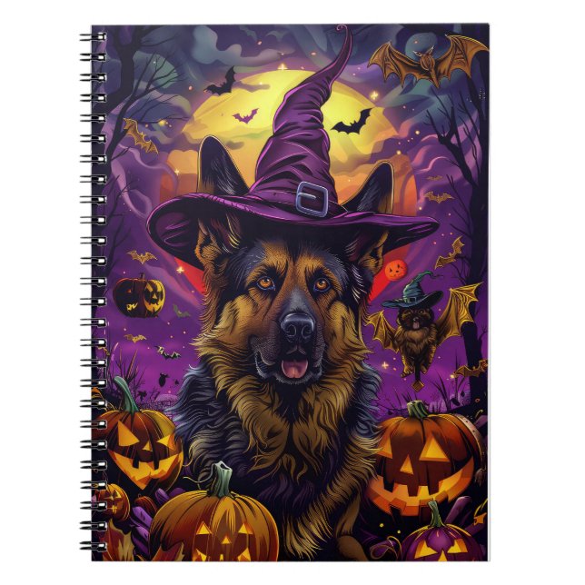 Spooky German Shepherd Halloween Witch Pumpkin  Notebook (Front)