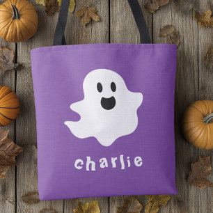 Spooky ghost and name purple Halloween Tote Bag