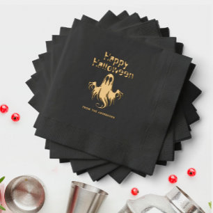 Spooky Ghost Black Halloween Party  Foil Napkins