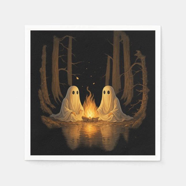 Spooky Ghost Campfire Night Forest Art - Halloween Napkin (Front)