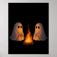 Spooky Ghost Campfire Night Forest Art - Halloween
