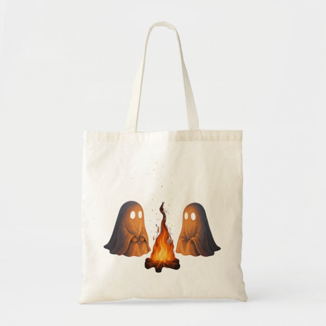 Spooky Ghost Campfire Night Forest Art - Halloween Tote Bag (Front)