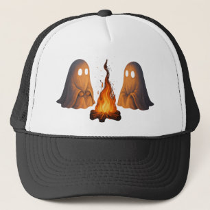 Spooky Ghost Campfire Night Forest Art - Halloween Trucker Hat