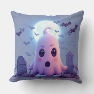 Spooky Ghost Cartoon With Bats Cushion