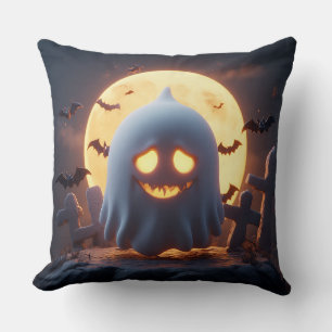 Spooky Ghost Cartoon With Bats Cushion