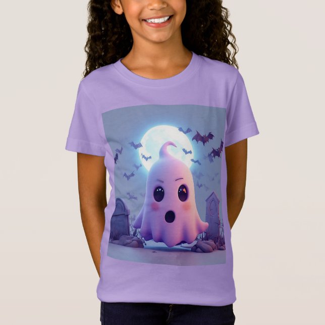 Spooky Ghost Cartoon With Bats T-Shirt (Front)