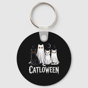 Spooky Ghost Cats Catloween Pumpkin Cute Black Cat Key Ring