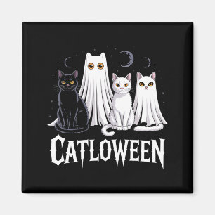 Spooky Ghost Cats Catloween Pumpkin Cute Black Cat Magnet