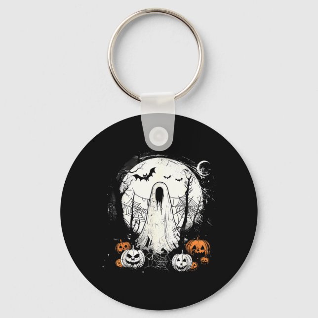 Spooky Ghost Costume Halloween Pumpkin Moon Spider Key Ring (Front)