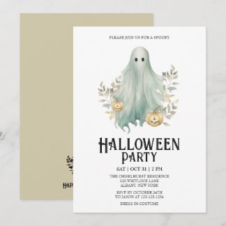Spooky Ghost Costume Mint Halloween Party Invitation
