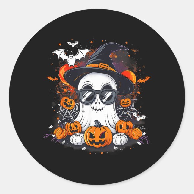 Spooky Ghost Costume Witchcraft Spider Web Pumpkin Classic Round Sticker (Front)