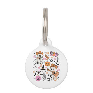 Spooky Ghost Cowboy Cute Halloween Boo Western Ret Pet Tag