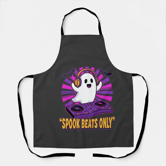 Spooky Ghost DJ Halloween Beats Design_1 Apron (Front)
