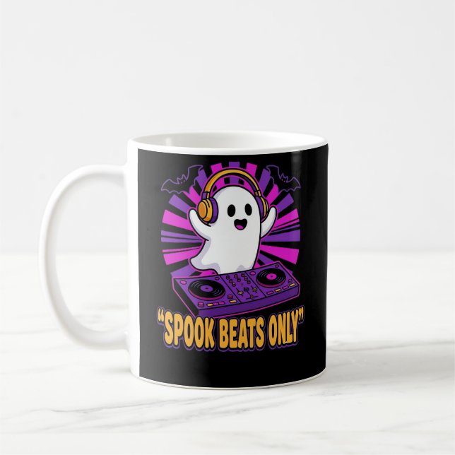 Spooky Ghost DJ Halloween Beats Design_1 Coffee Mug (Left)
