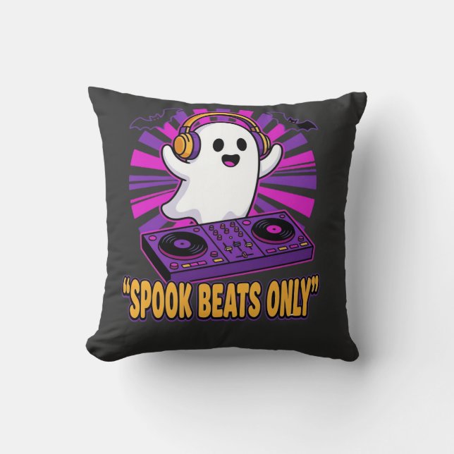 Spooky Ghost DJ Halloween Beats Design_1 Cushion (Front)