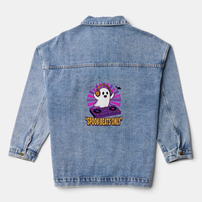 Spooky Ghost DJ Halloween Beats Design_1 Denim Jacket (Back)