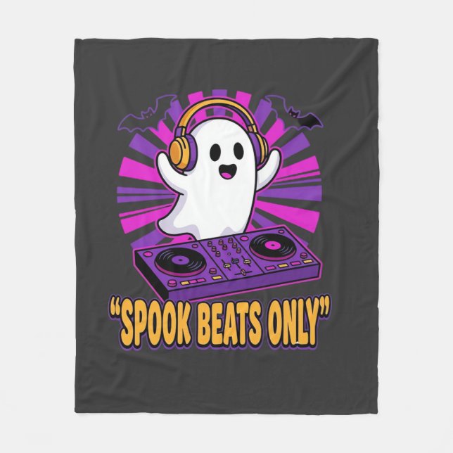 Spooky Ghost DJ Halloween Beats Design_1 Fleece Blanket (Front)