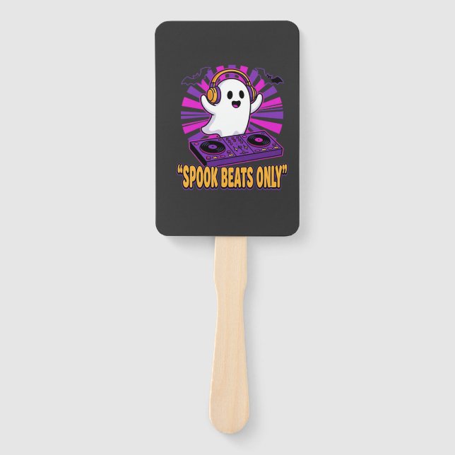 Spooky Ghost DJ Halloween Beats Design_1 Hand Fan (Front)