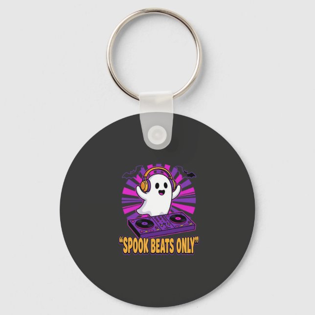 Spooky Ghost DJ Halloween Beats Design_1 Key Ring (Front)