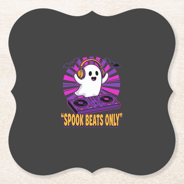 Spooky Ghost DJ Halloween Beats Design_1 Paper Coaster (Front)