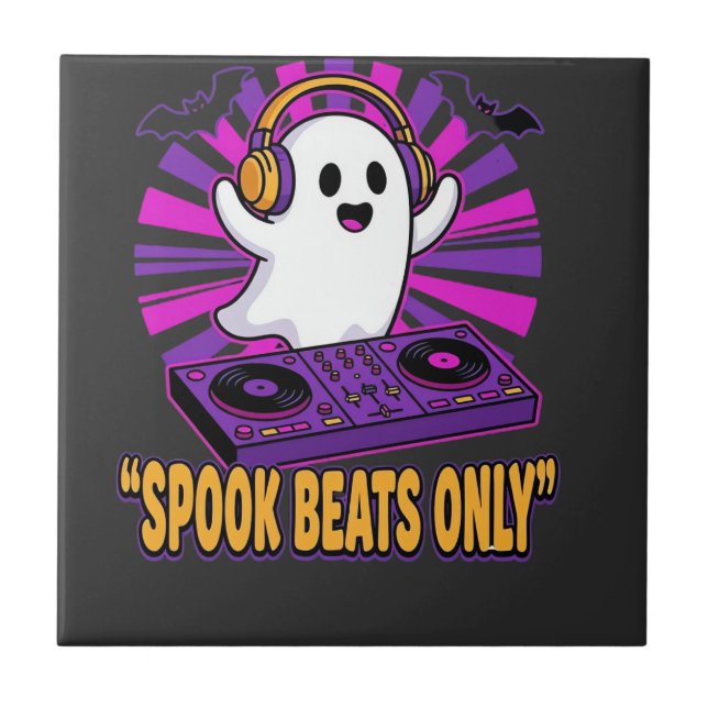 Spooky Ghost DJ Halloween Beats Design_1 Tile (Front)