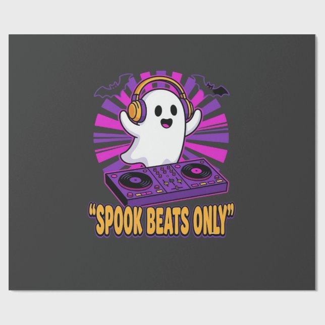 Spooky Ghost DJ Halloween Beats Design_1 Wrapping Paper (Flat)